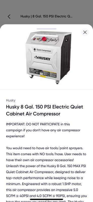 Husky 8 Gal. 150 PSI Electric Oil-Free Quiet Workshop Air