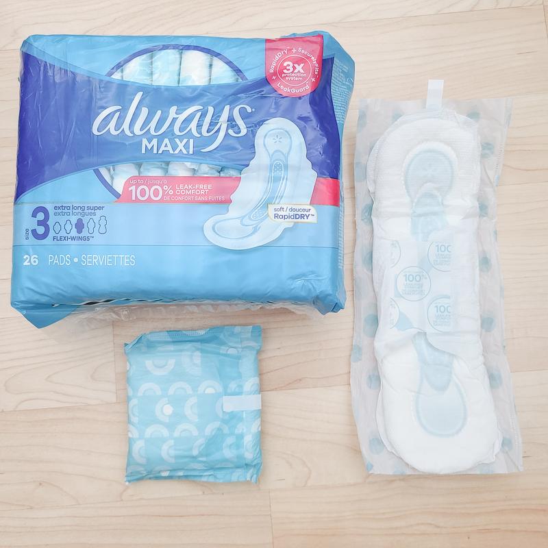 Always, Maxi Pads For Women, Size 3, Extra Long Super Absorbency With  Wings, 33 Count : : Health & Personal Care