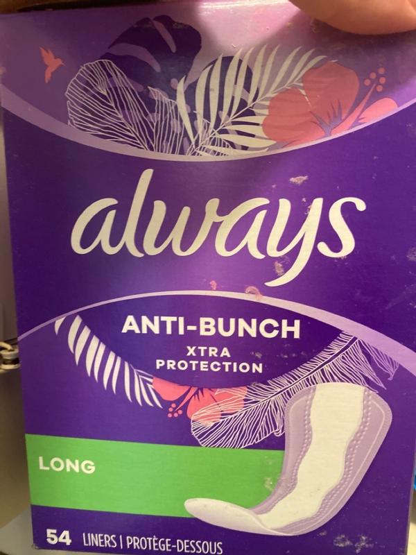 Always Anti-Bunch Xtra Protection Daily Liners, Regular Length, Unscented,  100 Count