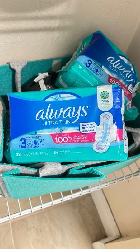 Always Ultra Thin Feminine Pads with Wings for Women, Size 3