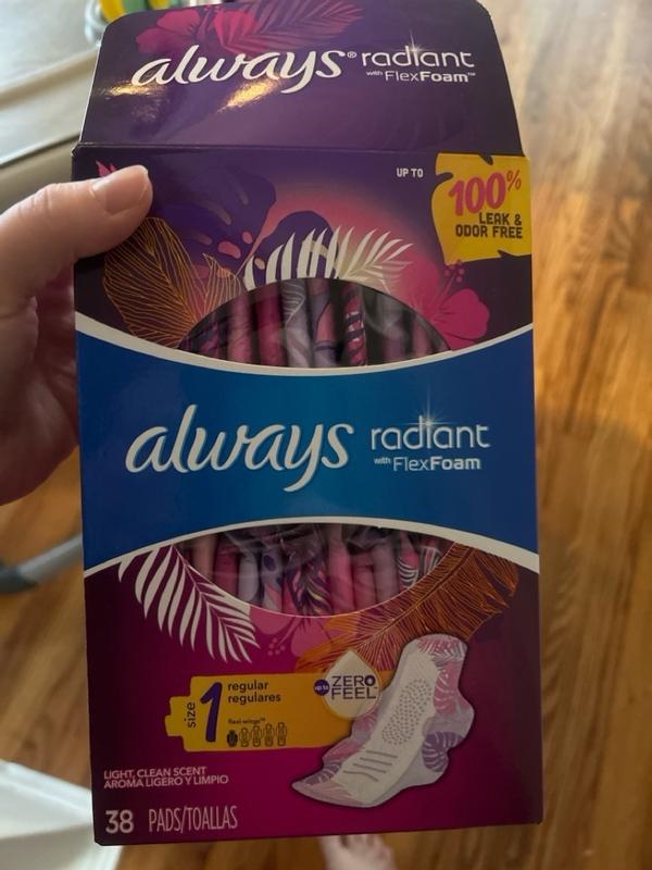 Always Radiant Overnight Feminine Pads for Women, Size 5 Extra Heavy  Nighttime, with Wings, Scented, 26 ct