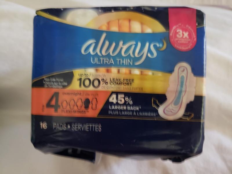 Always Ultra Thin Overnight Pads with Flexi-Wings, Size 4, Overnight,  Unscented, 36 Count