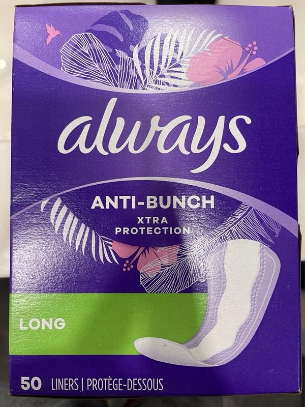  Always Anti-Bunch Xtra Protection, Panty Liners For Women,  Light Absorbency, Long Length, Leakguard + Rapiddry, Unsented, 80 Count :  Health & Household