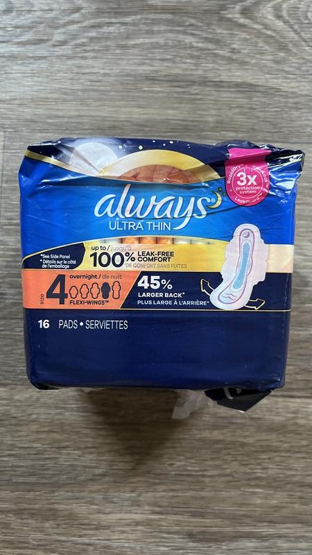 Always Ultra Thin Pads with Wings Overnight Absorbency Size 4 Unscented, 36  count - Fry's Food Stores