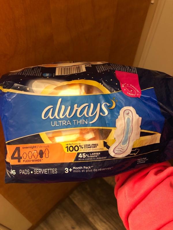 Always Maxi Overnight Pads with Wings for Women, Size 4, Overnight  Absorbency, Unscented 33 Count