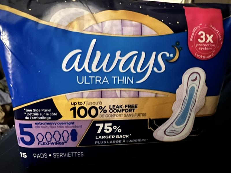 Always Ultra Thin Pads with Wings Extra Heavy Overnight Absorbency Size 5  Unscented, 25 count - Gerbes Super Markets