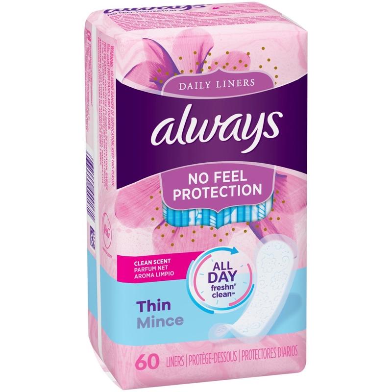  Always Thin Daily Panty Liners For Women, Light Absorbency,  Unscented, 162 Count (Packaging May Vary) : Health & Household