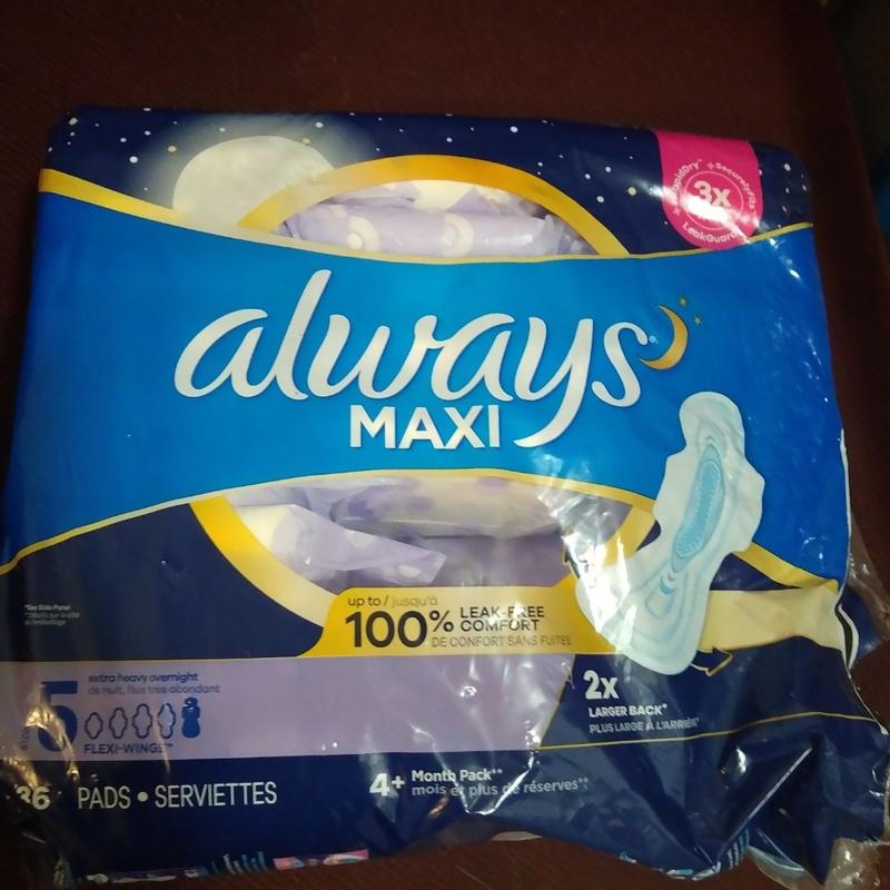 Always Maxi Overnight Pads with Wings for Women, Size 4, Overnight  Absorbency, Unscented 48 Count