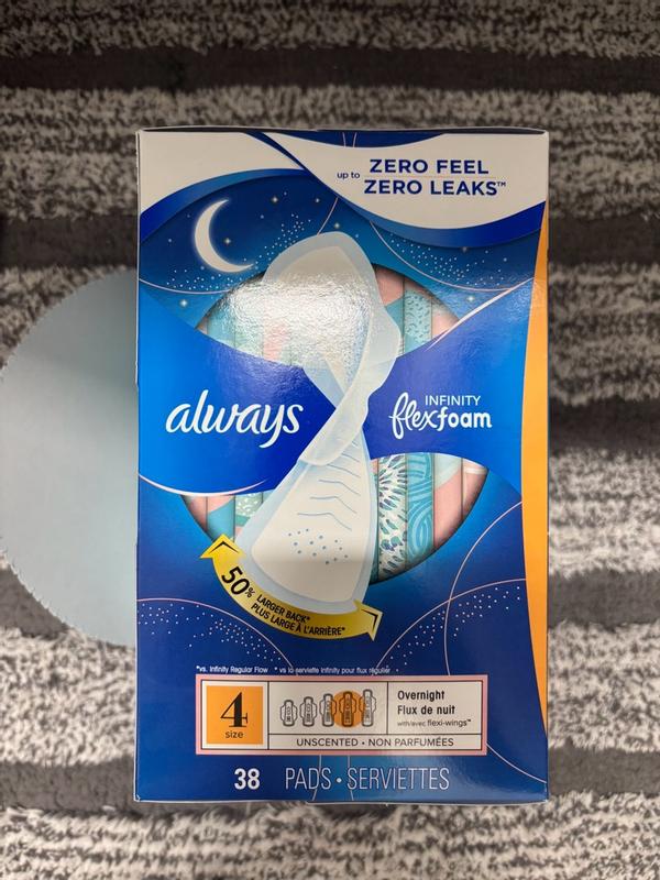 Always Infinity with FlexFoam Pads, Size 4, Overnight, with Wings