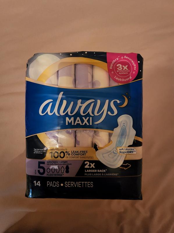  Always Maxi Feminine Pads for Women, Size 5 Extra Heavy Overnight  Absorbency, with Wings, Unscented, 36 Count : Health & Household