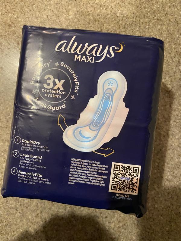 Always Maxi Overnight Pads with Wings for Women, Size 5, Extra Heavy  Overnight Absorbency, Unscented 36 Count