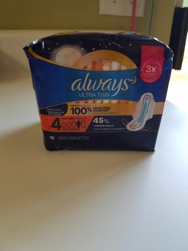 Always Ultra Thin Overnight Pads with Flexi-Wings, Size 5, Extra Heavy  Overnight, Unscented, 34 Count