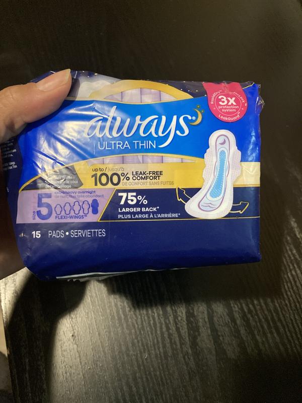 Always Ultra Thin Overnight Pads with Flexi-Wings, Size 5, Extra Heavy  Overnight, Unscented, 34 Count