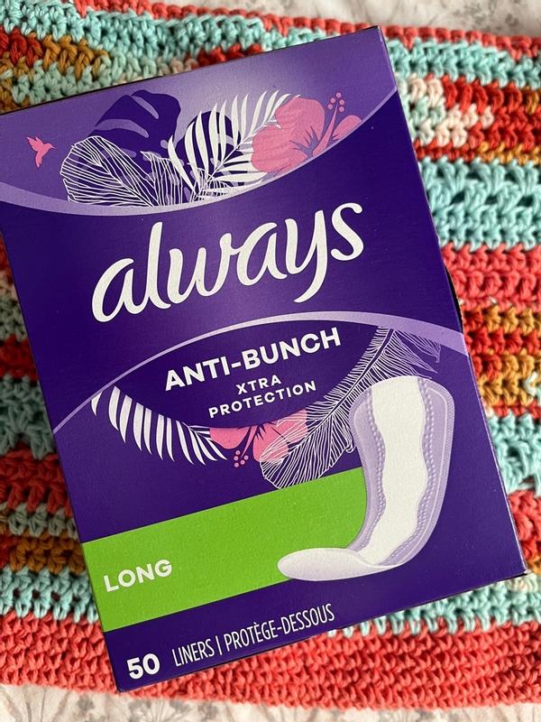 Always Anti-Bunch Xtra Protection, Panty Liners For Women, Light  Absorbency, Extra Long Lenght, Leakguard + Rapiddry, Unscented, 92 Count
