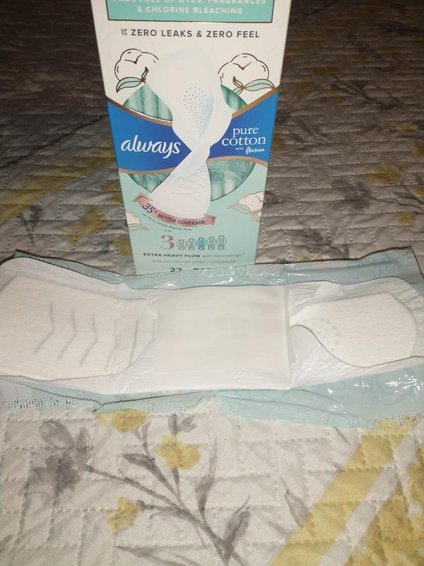 Always Pure Cotton Pads, Extra Heavy, with Wings Unscented, Size 3