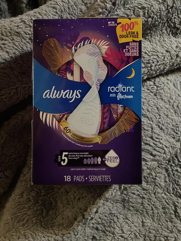 Always radiant flexfoam pads, extra heavy overnight absorbency with wings,  size 5, 26 ea
