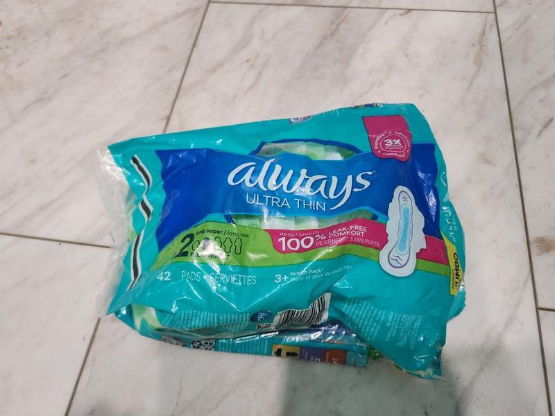 Always Ultra Thin Feminine Pads with Wings for Women, Size 2, Long