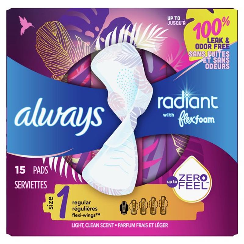 Always Radiant Overnight Feminine Pads for Women Size 5 Extra Heavy  Nighttime with Wings Scented 26 ct