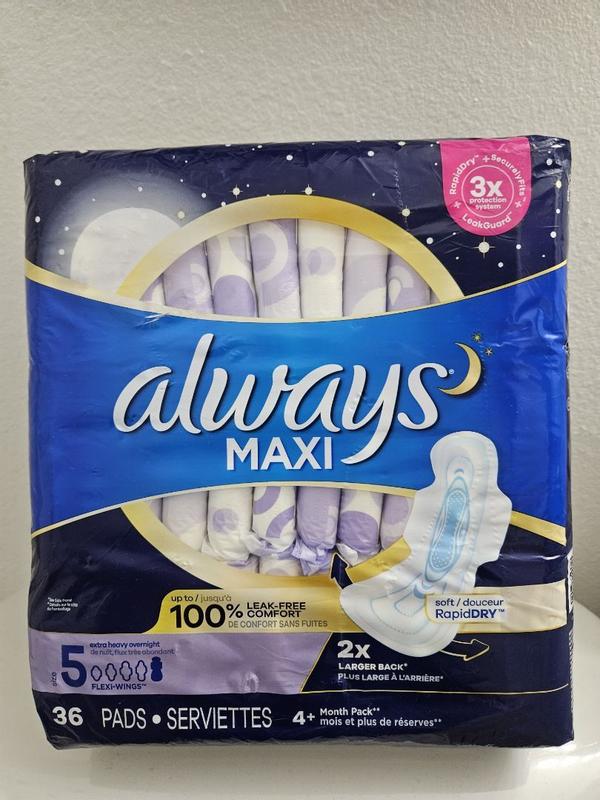 Always Maxi 36-Count Unscented Menstrual Pad with Wings - Size