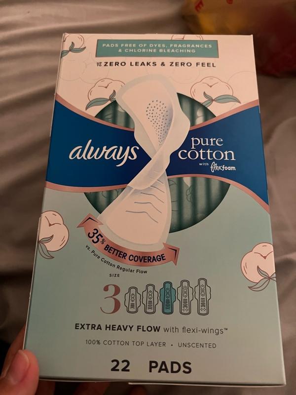 Always Pure Cotton with FlexFoam Size 2 Pads with Wings, Heavy Flow, 34 CT