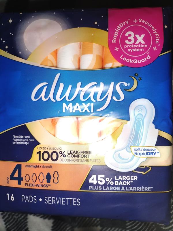 Always Maxi Size 4 Overnight Pads Without Wings