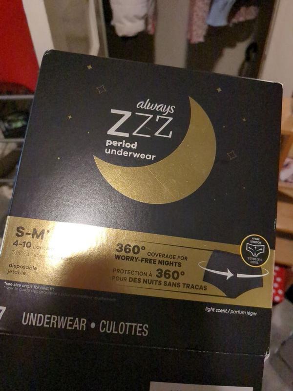 Always zzz overnight disposable period underwear for women, size lg, 7 ea