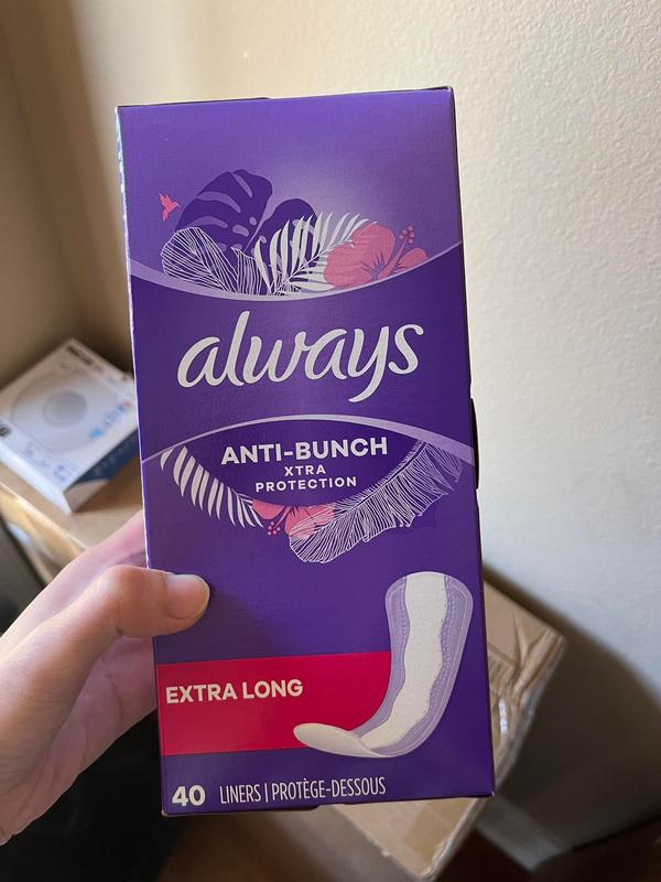 Always Anti-Bunch Xtra Protection Daily Liners Long Unscented, Anti Bunch  Helps You Feel Comfortable, 108 Count (Packaging May Vary)