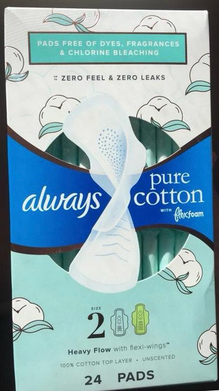 Always Pure Cotton FlexFoam Pads with Wings Regular Absorbency