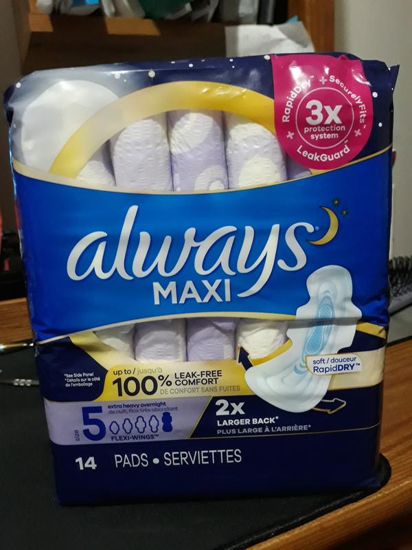 Always Maxi Size 5 Extra Heavy Overnight Pads with Wings