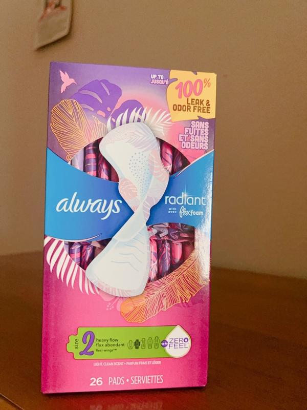 Always Radiant Pads, Size 2, Heavy Flow Absorbency (Pack of 6), 6