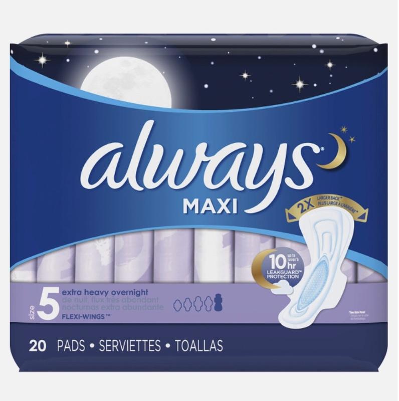 Always Maxi Size 4 Overnight Pads Without Wings