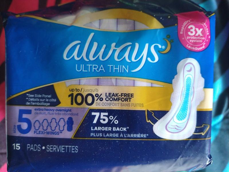 Always Ultra Thin Overnight Pads with Wings, Size 5, Extra Heavy Overnight  Absorbency, 34 Count