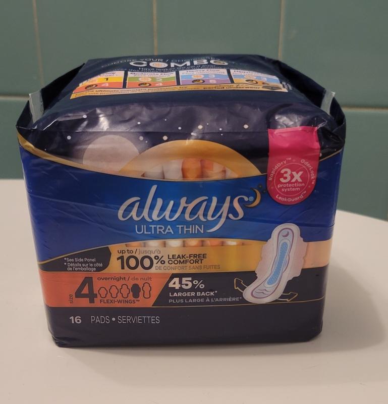 Always Ultra Thin Size 4 Overnight Pads With Wings Unscented, 52