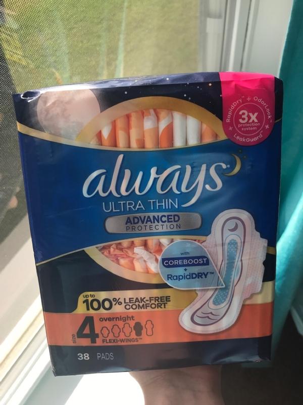 Always Maxi Overnight Pads with Wings for Women, Size 5, Extra Heavy  Overnight Absorbency, Unscented 36 Count