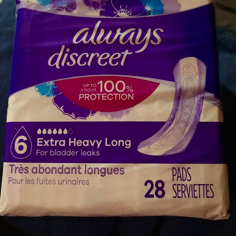 Always Discreet Size 6 Incontinence Pads For Women - Extra Heavy Long  Length -- 28 Pads 