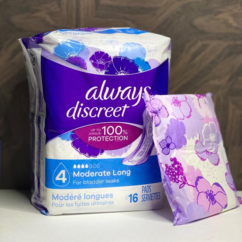 Always Discreet Adult Incontinence Pads for Women, Moderate