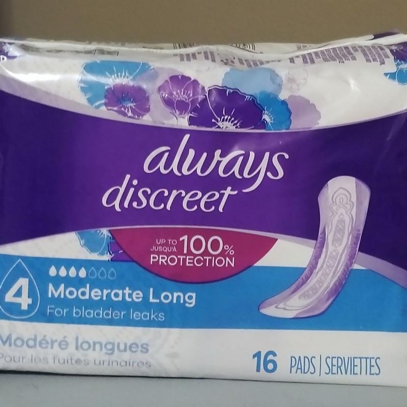 Always Discreet Incontinence Pads for Women Moderate Absorbency Long  Length, 54