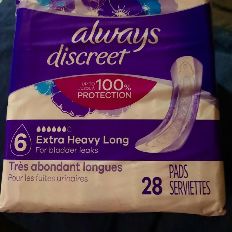 Always Discreet Adult Incontinence Pads for Women, Moderate Absorbency,  Long Length, Postpartum Pads, 54 CT