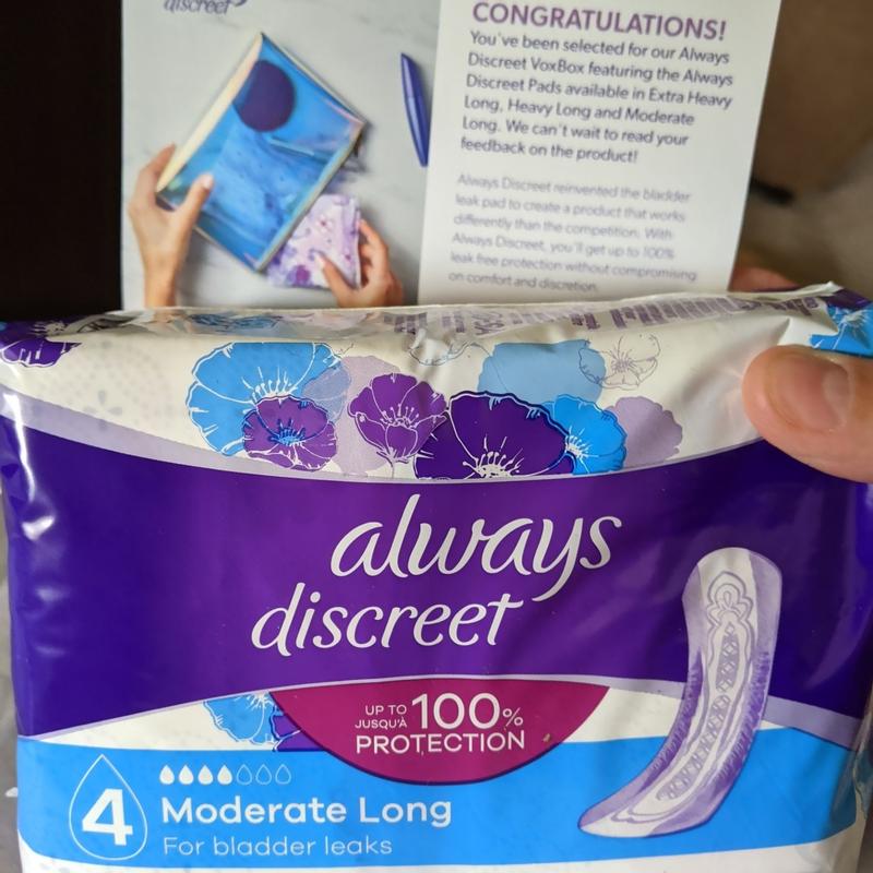 Always Discreet Adult Incontinence Pads for Women, Moderate Absorbency,  Long Length, Postpartum Pads, 54 CT