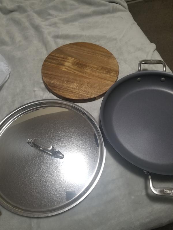 All-Clad HA1 Nonstick Universal Pan with Acacia Wood Trivet & Spoon