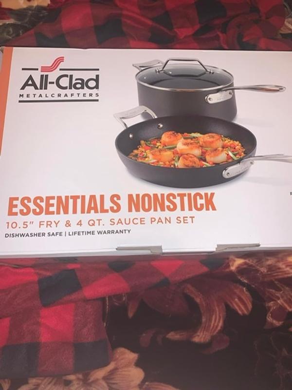 All-Clad Essentials Nonstick Cookware Set, 2 Piece Fry & Sauce Pan with Lid  Set, 8.5#double; & 2.5 qt.