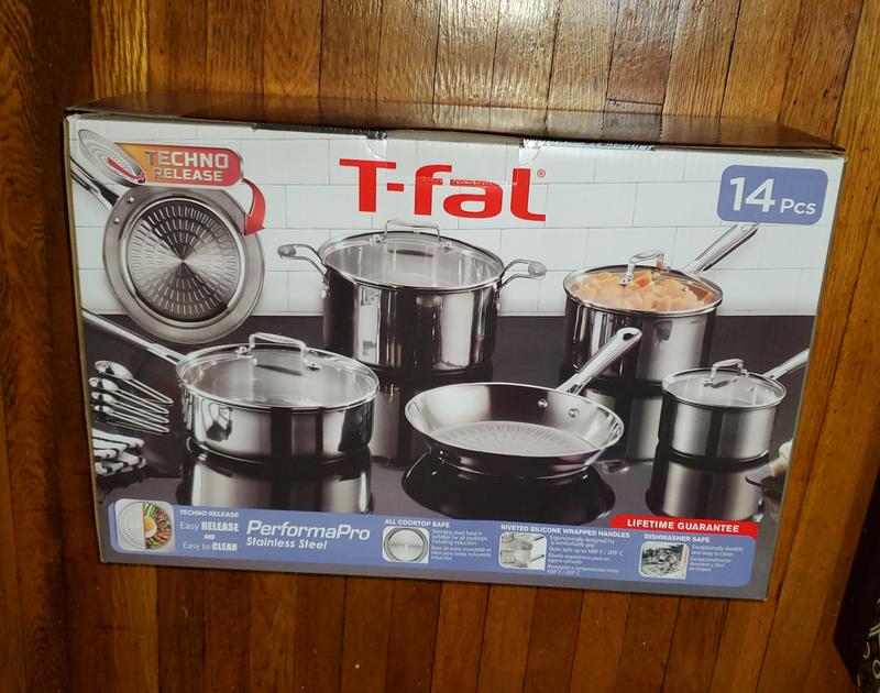 T-fal Performa Stainless Steel Cookware, 14pc Set, Silver