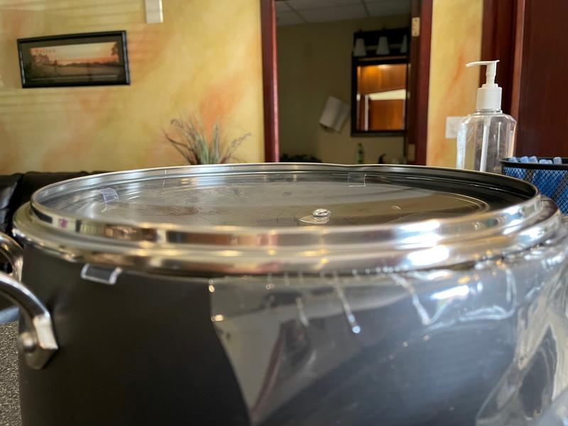 Dented lid AFTER the 1st All-Clad return process!