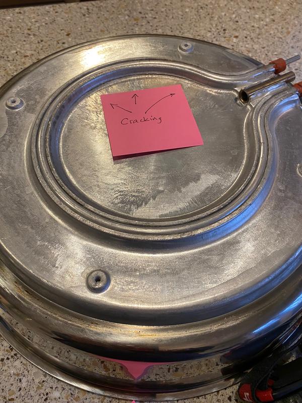 Cracking where element is separating from skillet bottom (2.5 years of use.)