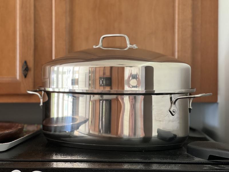 Vintage Cast Aluminum Heavy Oval Roaster Dutch Oven with Dome Lid