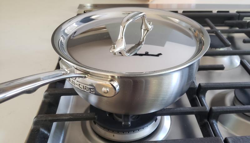 ALL-CLAD D3 STAINLESS STEEL OPEN SAUCIER WITH WHISK, 2 QT. - Leo Edit