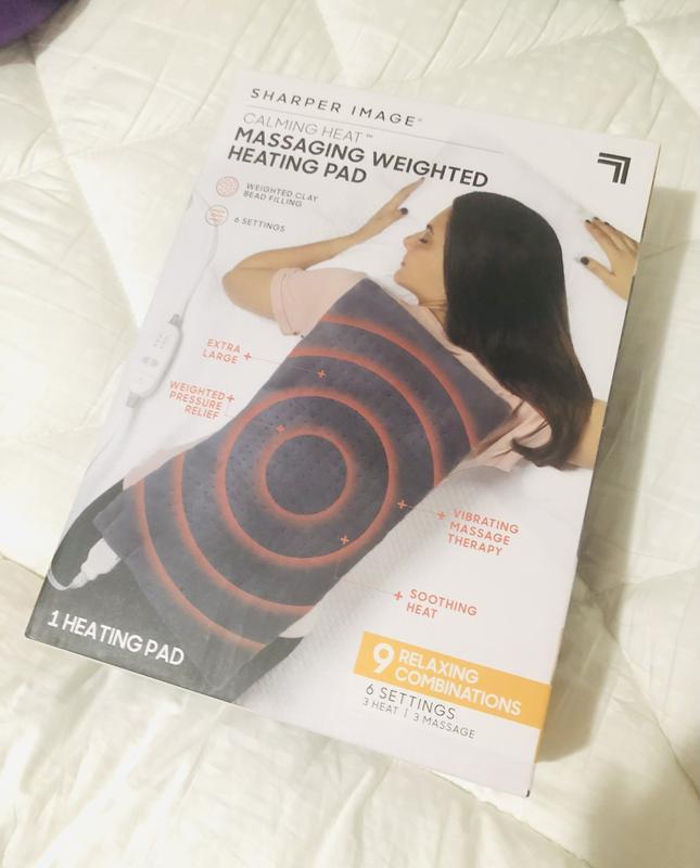 Calming Heat Massaging Weighted Heating Pad by Sharper Image- Weighted  Electric Heating Pad with Massaging Vibrations, 6 Settings- 3 Heat, 3  Massage