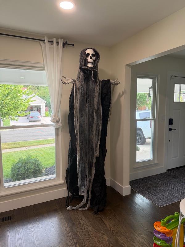 Haunted Hill Farm 7 ft. Standing Reaper Halloween Animatronic, Gray at ...