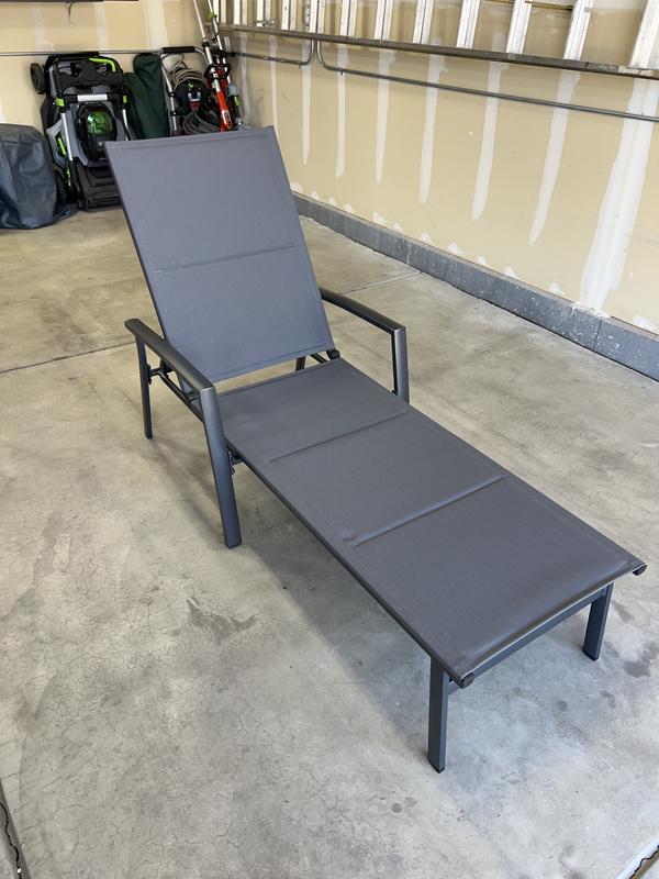 Hanover Halsted Gray Metal Frame Stationary Chaise Lounge Chair with Dark Gray Sling Seat in the Patio Chairs department at Lowes