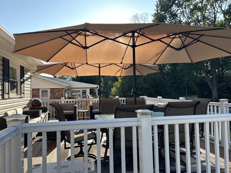 Sunshine Valley 15-ft Steel Blue Market Patio Umbrella with Lights